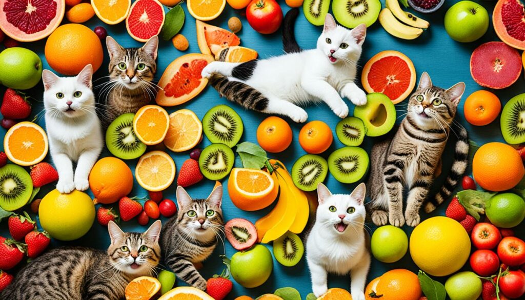 katten en exotisch fruit